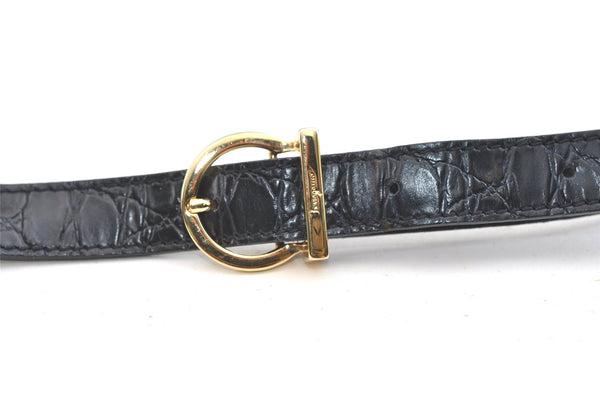Authentic Salvatore Ferragamo Vara Shoulder Cross Bag Leather Navy Blue SF 1699K