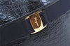Authentic Salvatore Ferragamo Vara Shoulder Cross Bag Leather Navy Blue SF 1699K