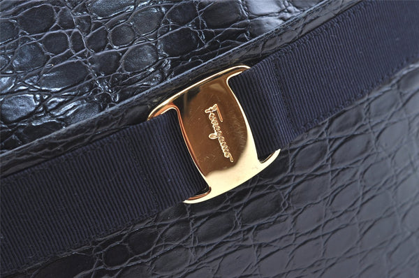 Authentic Salvatore Ferragamo Vara Shoulder Cross Bag Leather Navy Blue SF 1699K