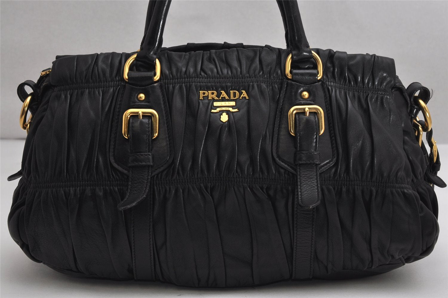 Authentic PRADA Gaufre 2Way Shoulder Hand Bag Leather Black 1700K