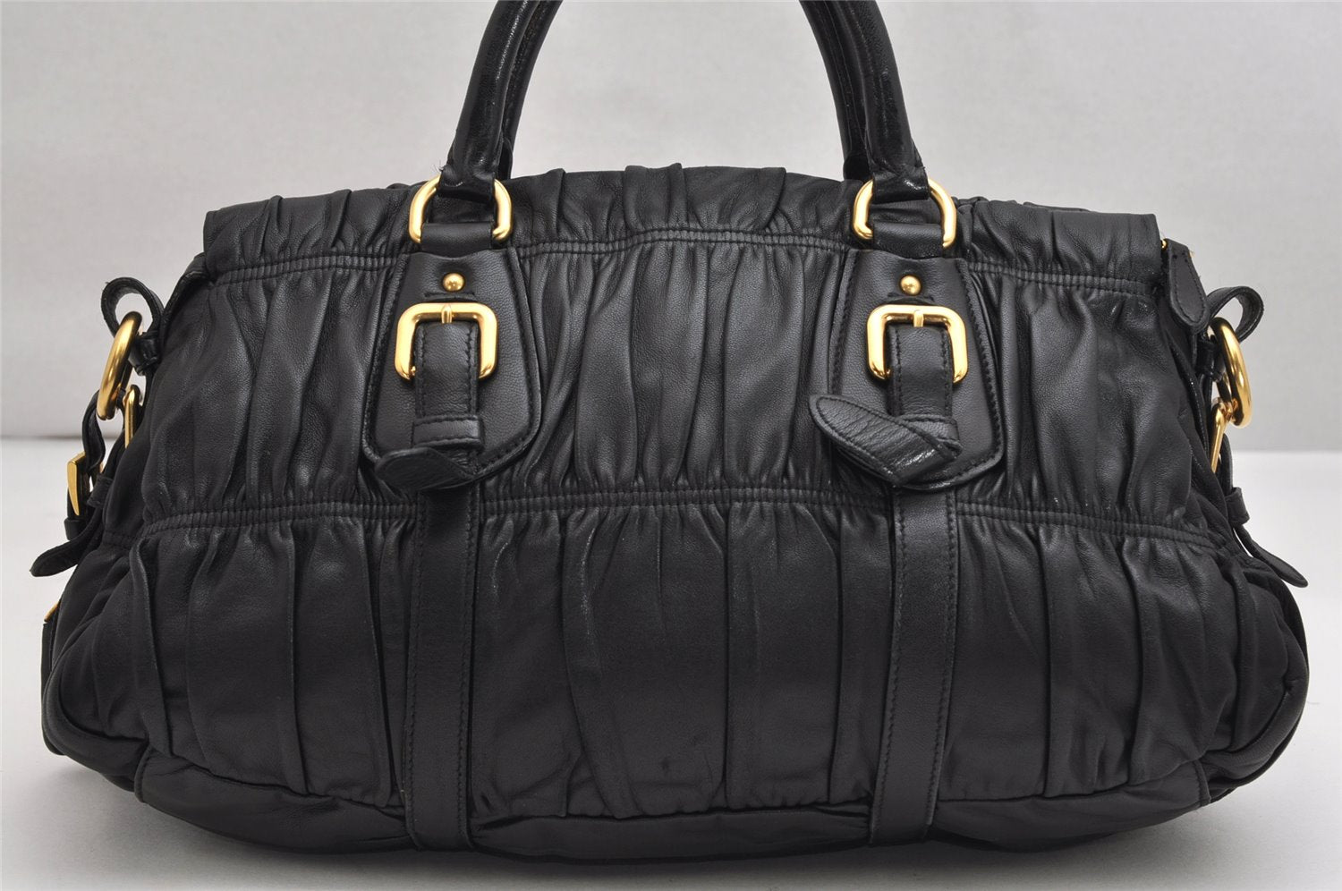 Authentic PRADA Gaufre 2Way Shoulder Hand Bag Leather Black 1700K