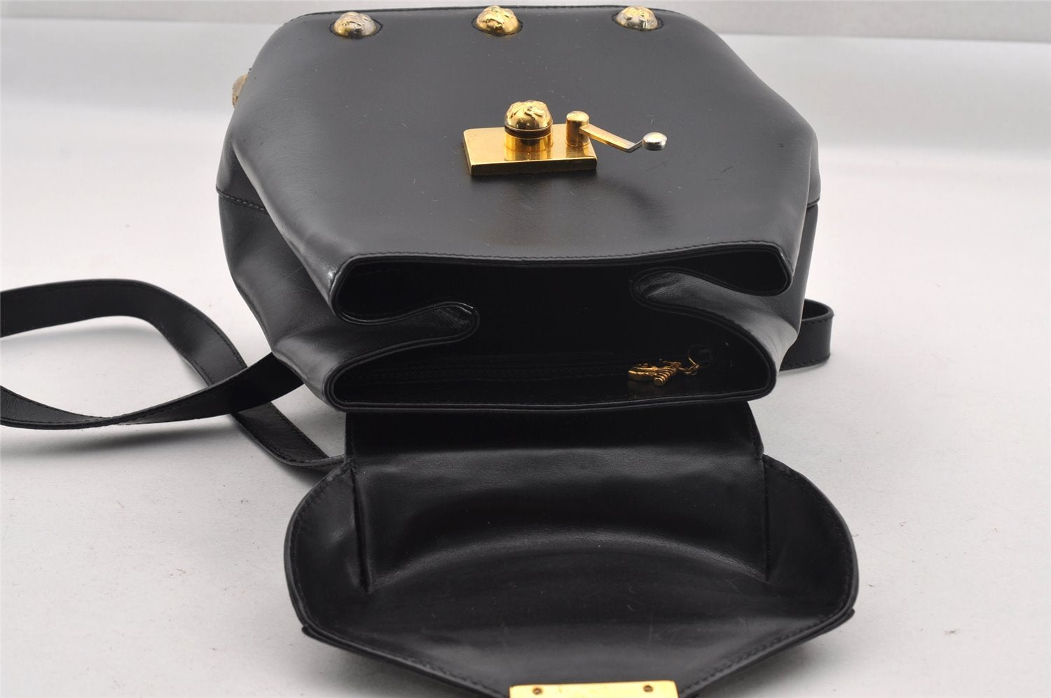 Authentic Salvatore Ferragamo Heel Motif Backpack Purse Leather Black Junk 1707I