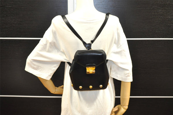 Authentic Salvatore Ferragamo Heel Motif Backpack Purse Leather Black Junk 1707I