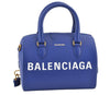 Auth BALENCIAGA Ville Bowling S 2Way Hand Bag Leather 518872 Blue Junk 1713K