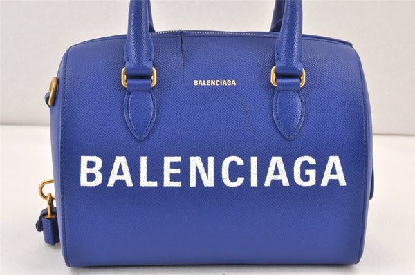 Auth BALENCIAGA Ville Bowling S 2Way Hand Bag Leather 518872 Blue Junk 1713K