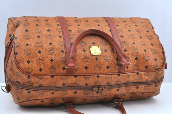 Authentic MCM Visetos Leather Vintage 2Way Travel Boston Bag Brown 1720H