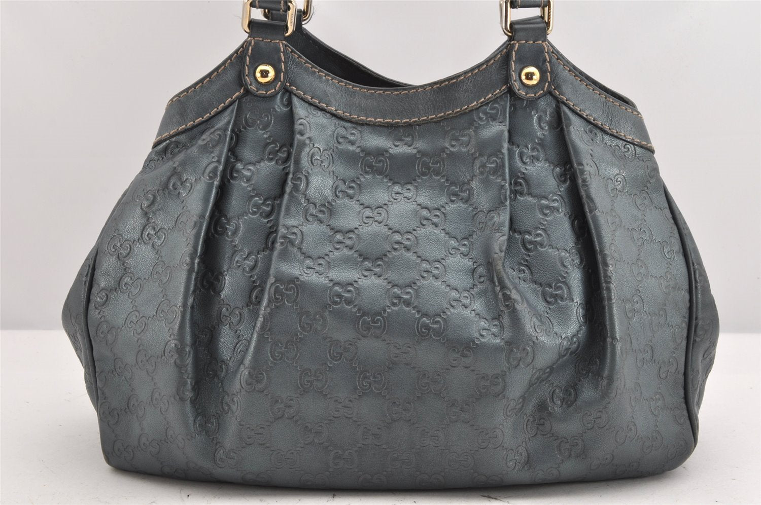 Authentic GUCCI Guccissima Sukey Shoulder Tote Bag GG Leather 211944 Blue 1724K