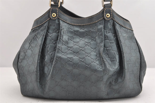 Authentic GUCCI Guccissima Sukey Shoulder Tote Bag GG Leather 211944 Blue 1724K