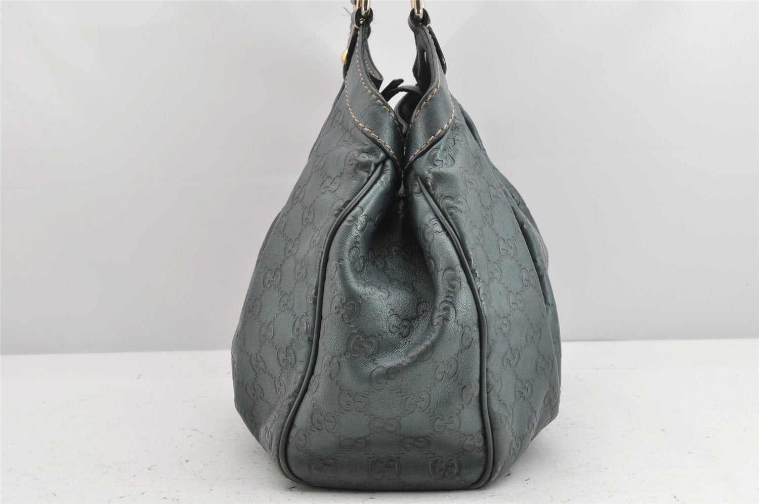 Authentic GUCCI Guccissima Sukey Shoulder Tote Bag GG Leather 211944 Blue 1724K