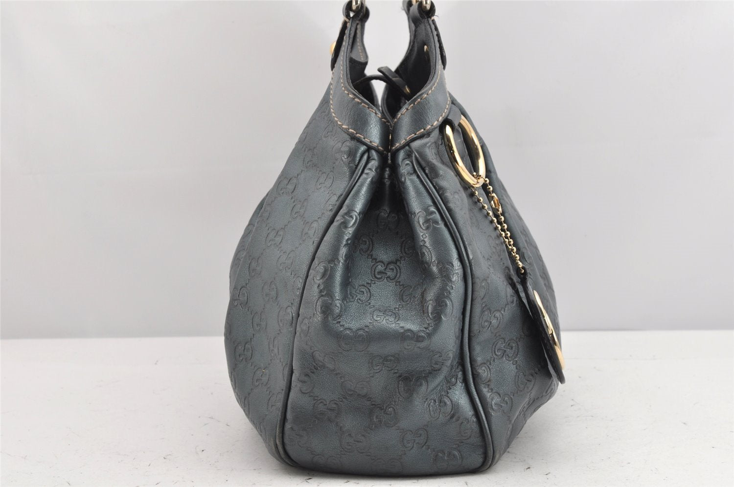 Authentic GUCCI Guccissima Sukey Shoulder Tote Bag GG Leather 211944 Blue 1724K