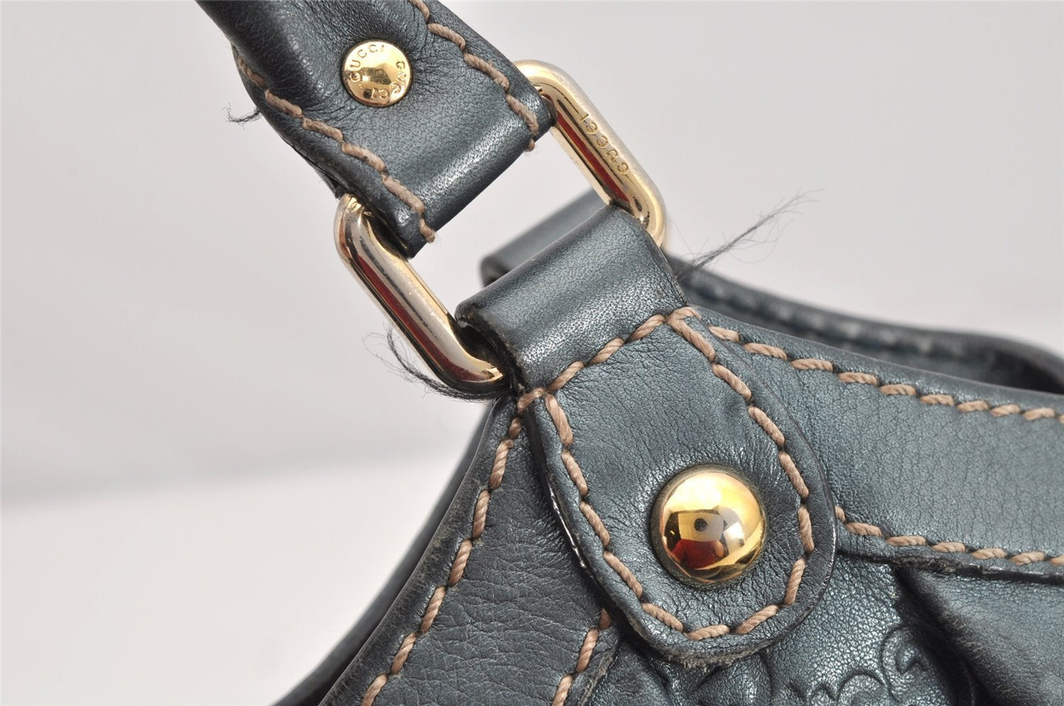 Authentic GUCCI Guccissima Sukey Shoulder Tote Bag GG Leather 211944 Blue 1724K