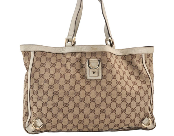 Authentic GUCCI Abbey Shoulder Tote Bag GG Canvas Leather 141472 Brown 1725K