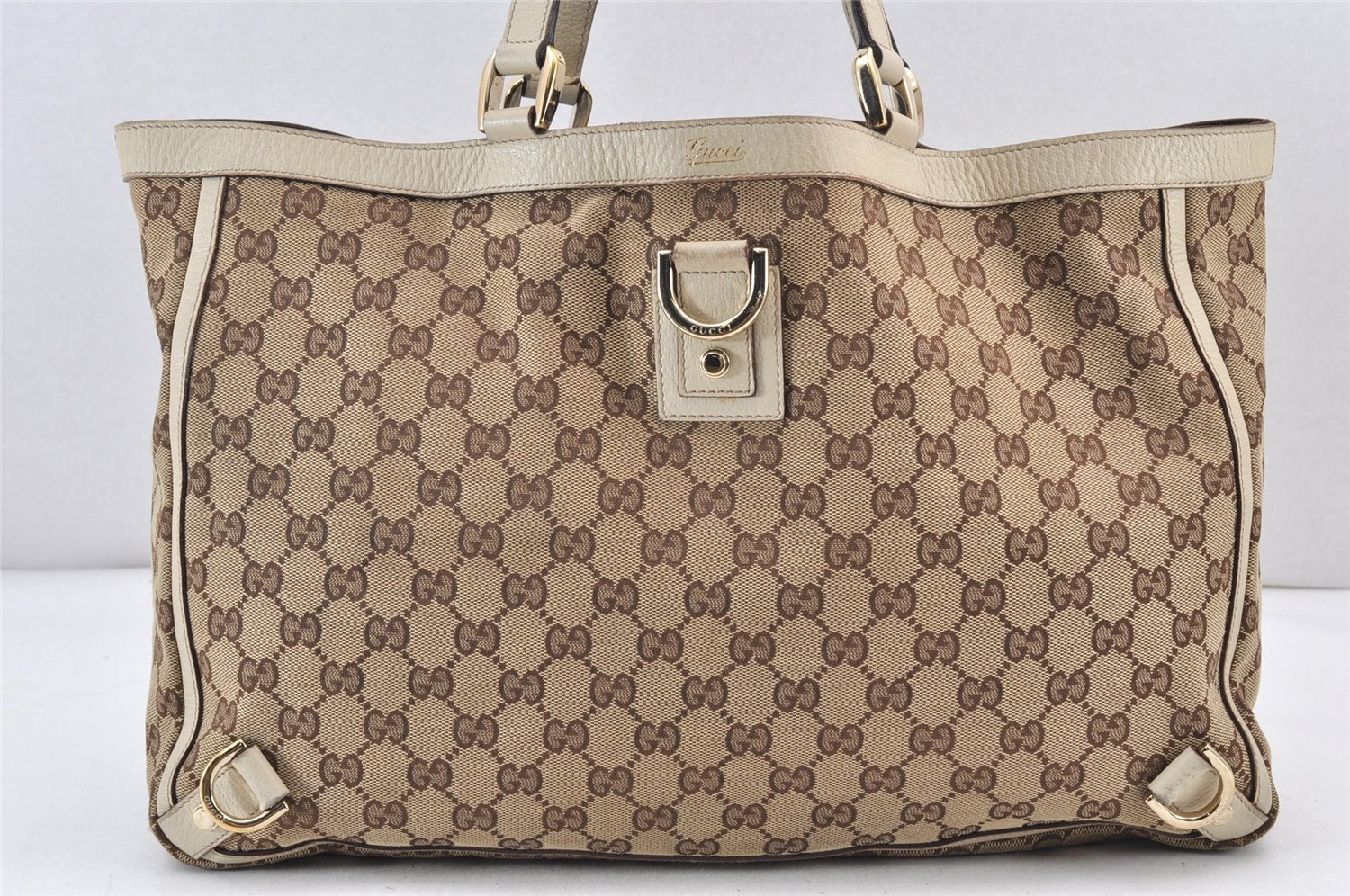 Authentic GUCCI Abbey Shoulder Tote Bag GG Canvas Leather 141472 Brown 1725K