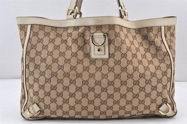 Authentic GUCCI Abbey Shoulder Tote Bag GG Canvas Leather 141472 Brown 1725K