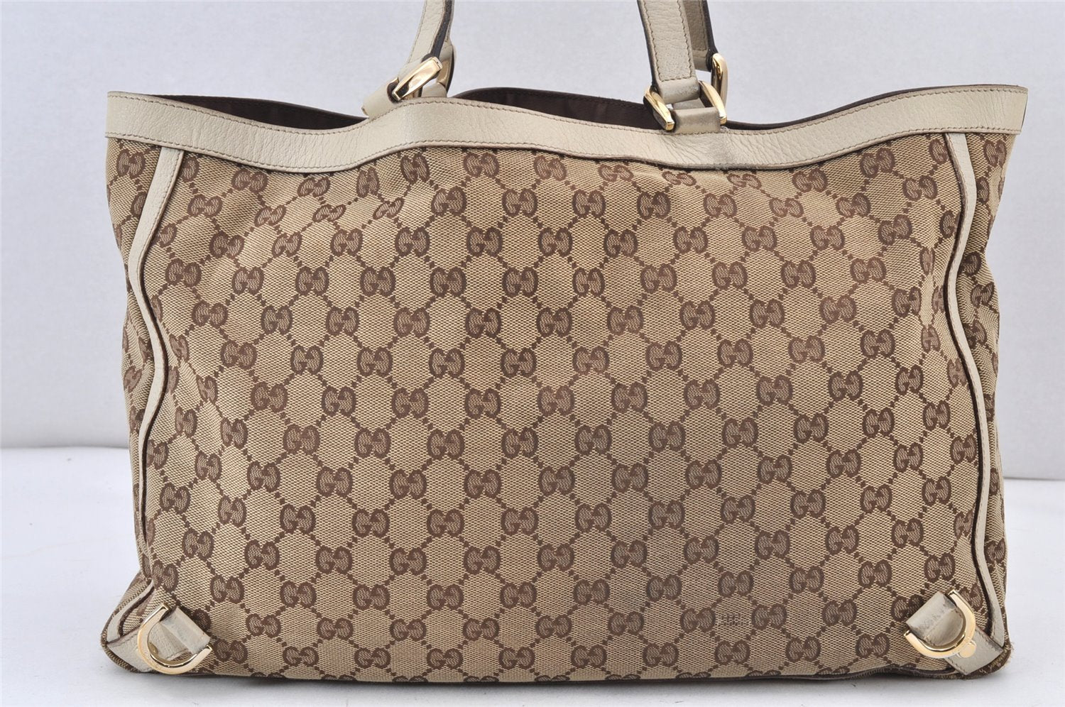 Authentic GUCCI Abbey Shoulder Tote Bag GG Canvas Leather 141472 Brown 1725K