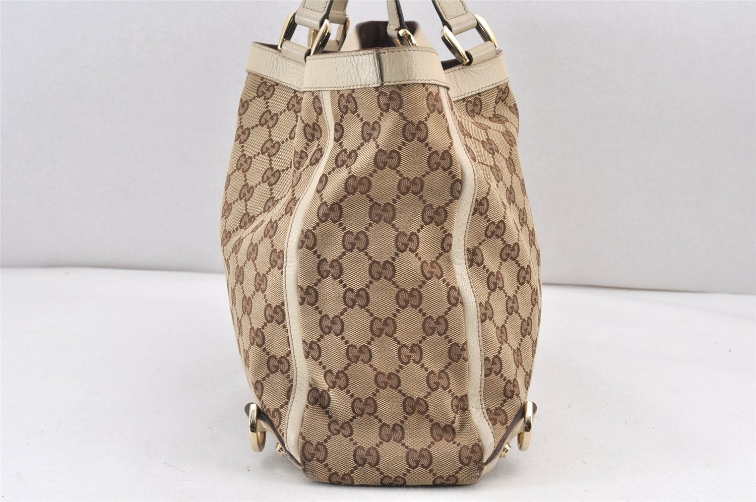 Authentic GUCCI Abbey Shoulder Tote Bag GG Canvas Leather 141472 Brown 1725K