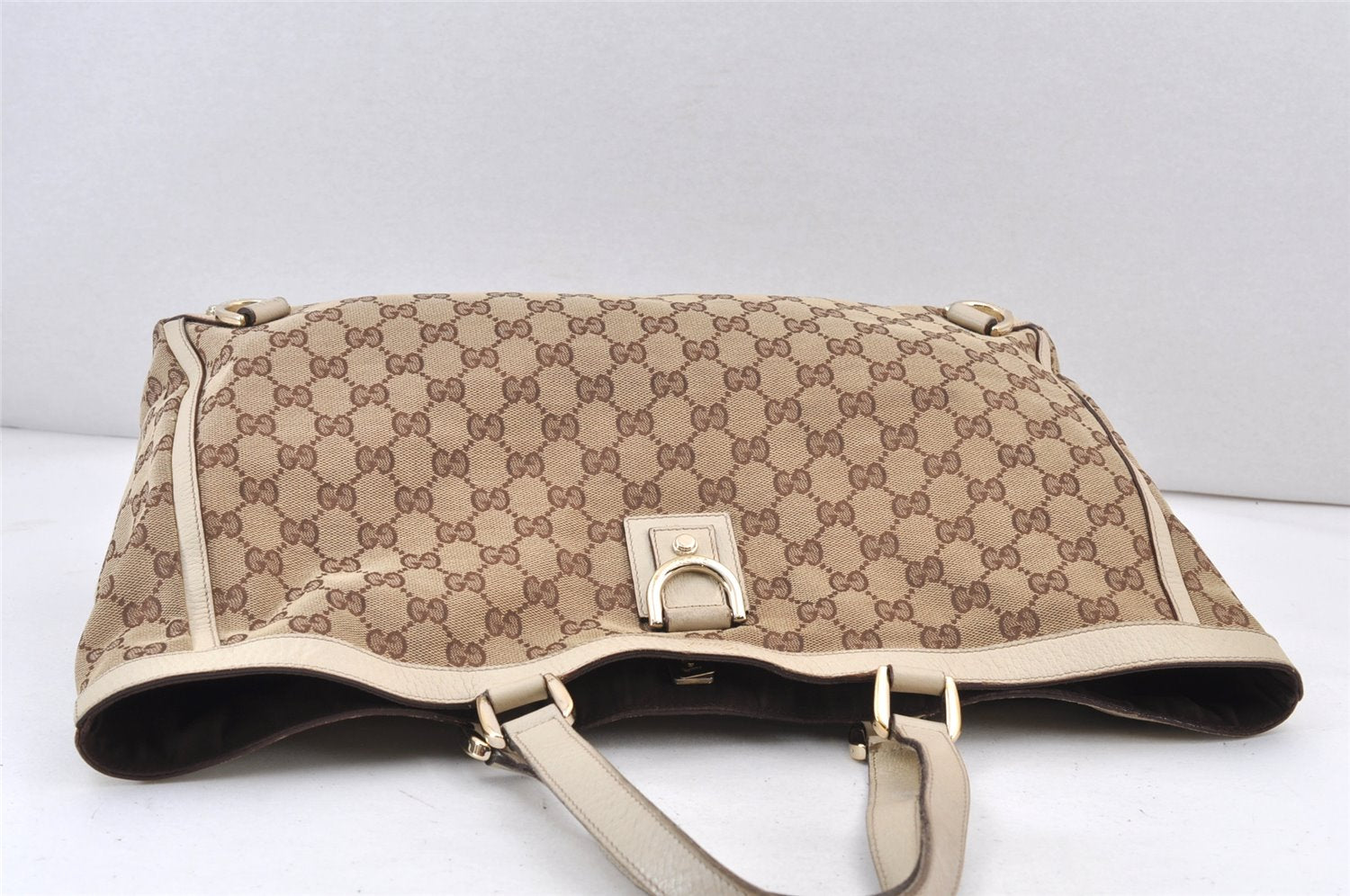 Authentic GUCCI Abbey Shoulder Tote Bag GG Canvas Leather 141472 Brown 1725K
