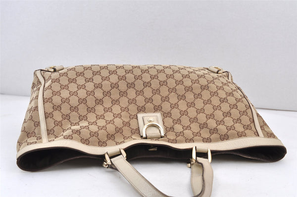 Authentic GUCCI Abbey Shoulder Tote Bag GG Canvas Leather 141472 Brown 1725K