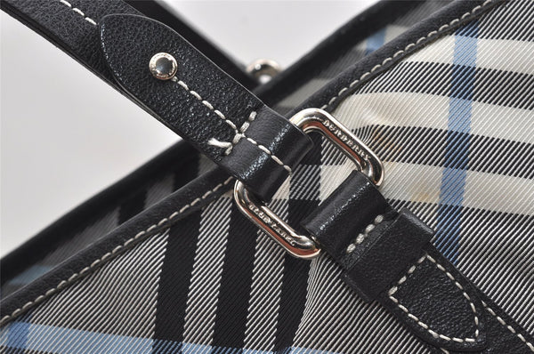 Authentic BURBERRY BLUE LABEL Check Shoulder Tote Bag Nylon Leather Black 1726J