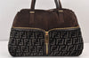 Authentic FENDI Zucca Vintage Shoulder Tote Bag Suede Wool Brown 1726K