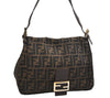 Authentic FENDI Zucca Mamma Baguette Shoulder Bag Canvas Leather Brown 1727K