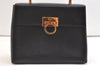 Authentic Salvatore Ferragamo Gancini Leather 2Way Shoulder Hand Bag Black 1728K