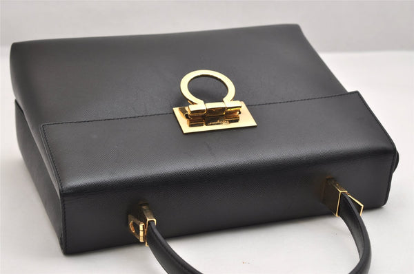 Authentic Salvatore Ferragamo Gancini Leather 2Way Shoulder Hand Bag Black 1728K