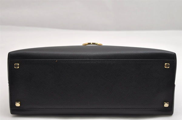 Authentic Salvatore Ferragamo Gancini Leather 2Way Shoulder Hand Bag Black 1728K