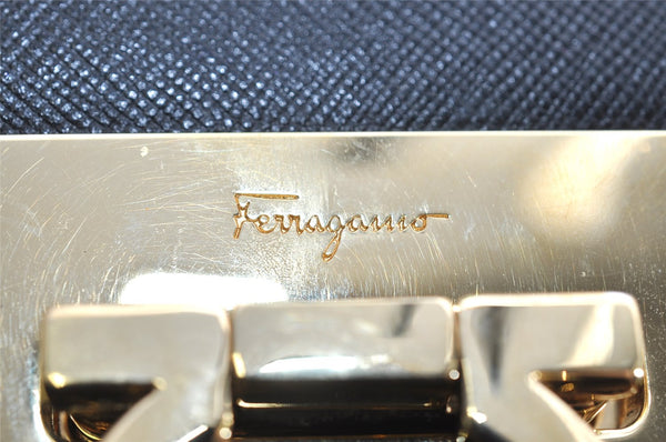 Authentic Salvatore Ferragamo Gancini Leather 2Way Shoulder Hand Bag Black 1728K