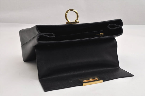 Authentic Salvatore Ferragamo Gancini Leather 2Way Shoulder Hand Bag Black 1728K