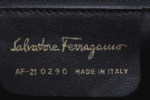 Authentic Salvatore Ferragamo Gancini Leather 2Way Shoulder Hand Bag Black 1728K