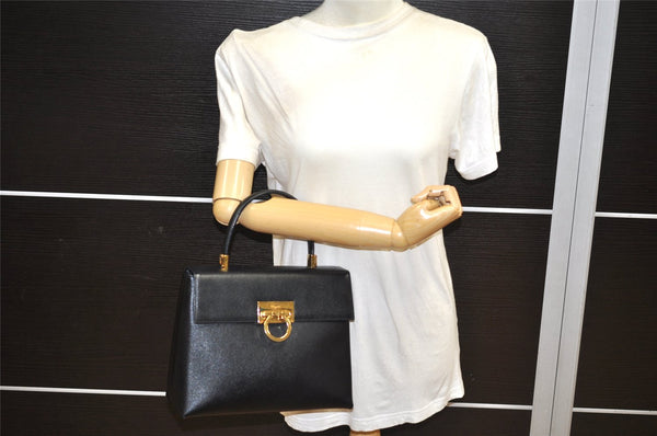 Authentic Salvatore Ferragamo Gancini Leather 2Way Shoulder Hand Bag Black 1728K