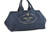 Authentic PRADA Vintage Canapa L Canvas Tote Hand Bag Denim Blue 1742J