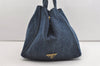 Authentic PRADA Vintage Canapa L Canvas Tote Hand Bag Denim Blue 1742J