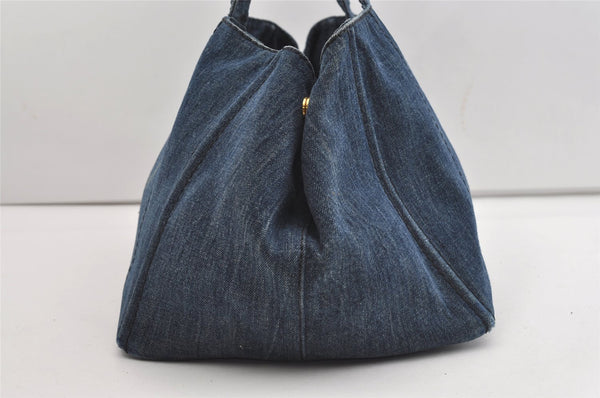 Authentic PRADA Vintage Canapa L Canvas Tote Hand Bag Denim Blue 1742J