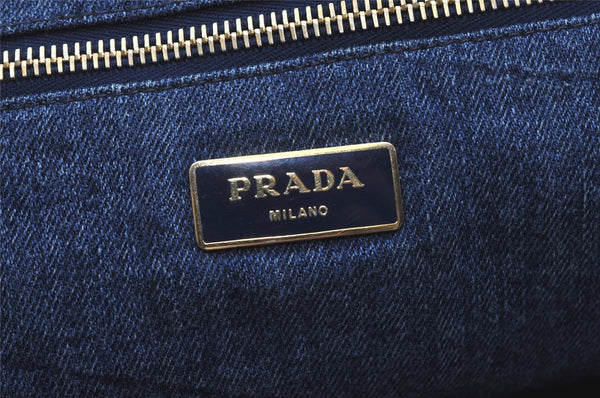 Authentic PRADA Vintage Canapa L Canvas Tote Hand Bag Denim Blue 1742J