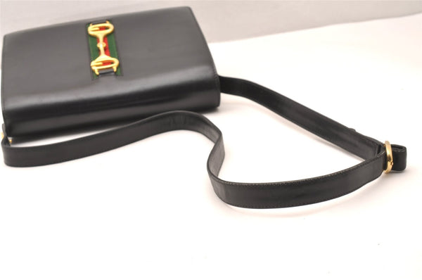 Authentic GUCCI Web Sherry Line Horsebit Shoulder Bag Leather Black Junk 1747J