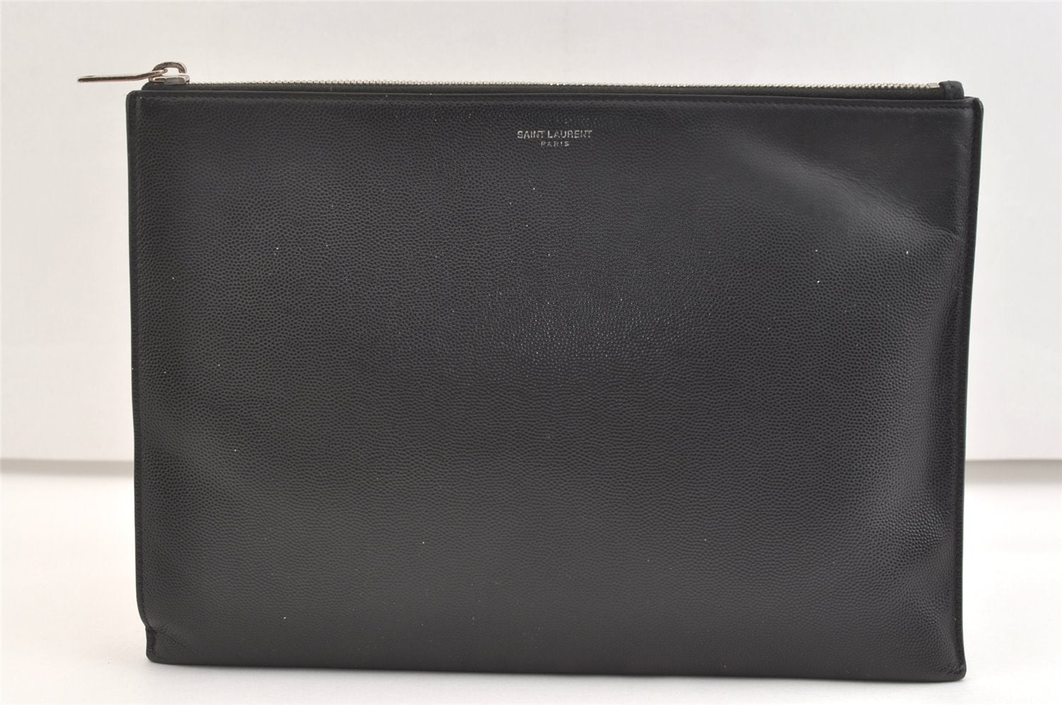 Authentic SAINT LAURENT Clutch Bag Pouch Leather Black ALM397294 YSL 1756K