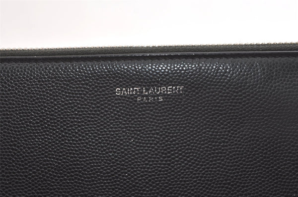 Authentic SAINT LAURENT Clutch Bag Pouch Leather Black ALM397294 YSL 1756K