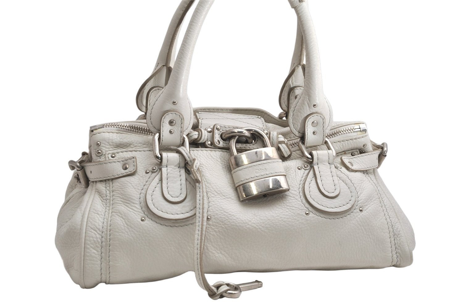 Authentic Chloe Vintage Paddington Leather Shoulder Hand Bag White 1757K