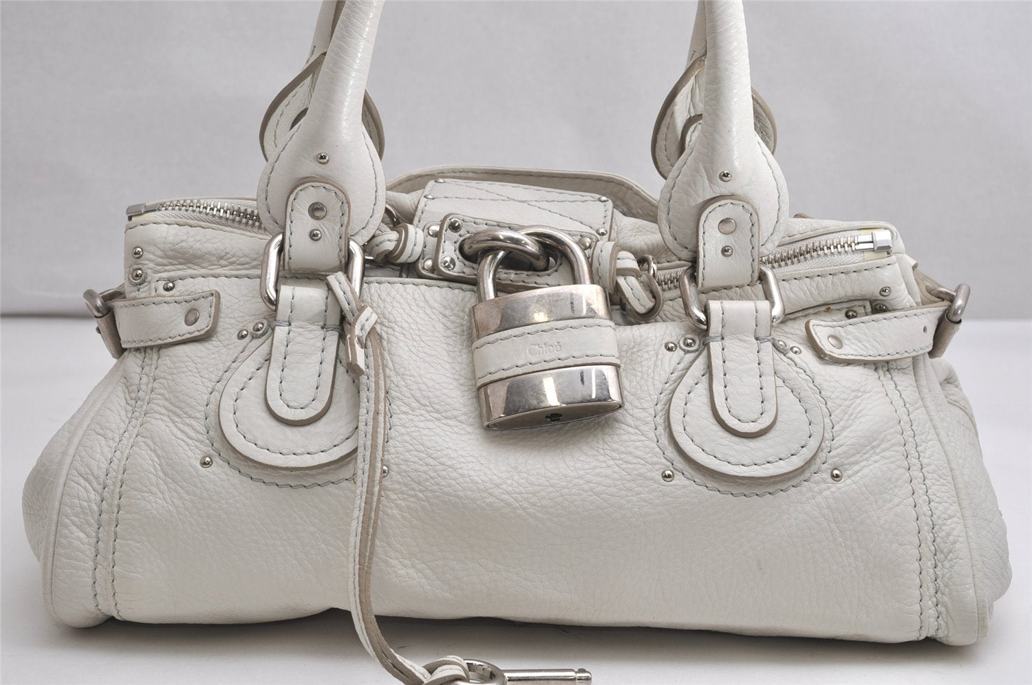 Authentic Chloe Vintage Paddington Leather Shoulder Hand Bag White 1757K