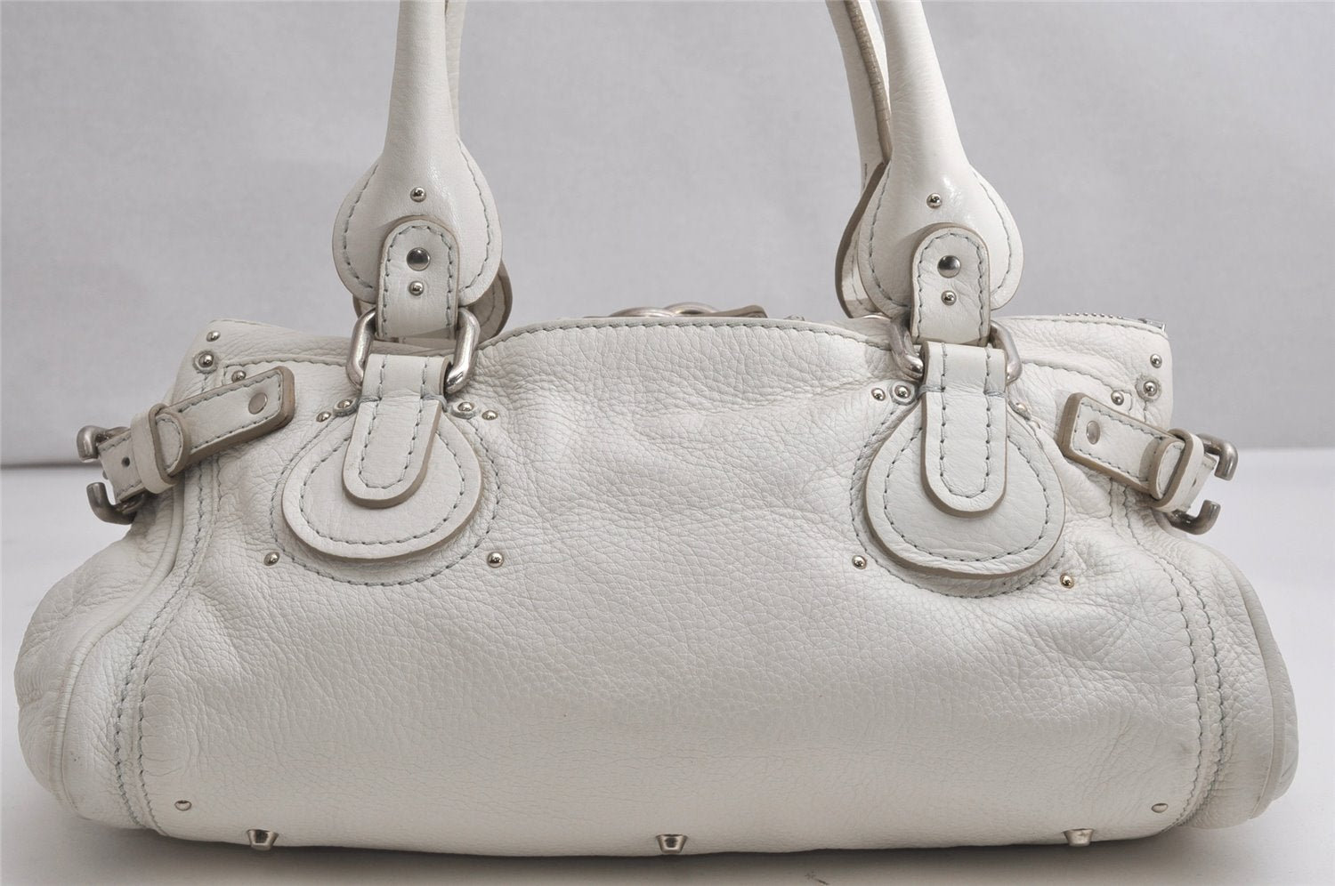 Authentic Chloe Vintage Paddington Leather Shoulder Hand Bag White 1757K