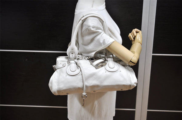 Authentic Chloe Vintage Paddington Leather Shoulder Hand Bag White 1757K