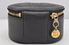 Authentic CHANEL Vintage Caviar Skin CC Logo Cosmetic Pouch Purse Black 1759K