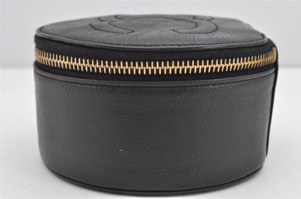 Authentic CHANEL Vintage Caviar Skin CC Logo Cosmetic Pouch Purse Black 1759K