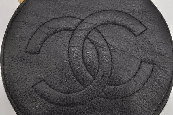Authentic CHANEL Vintage Caviar Skin CC Logo Cosmetic Pouch Purse Black 1759K