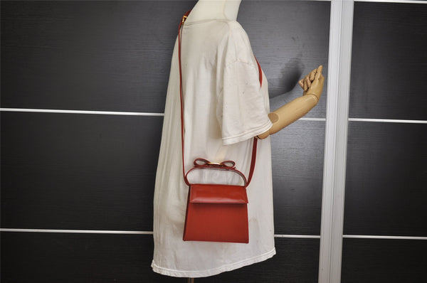 Authentic Salvatore Ferragamo Vara Ribbon Leather Canvas 2Way Hand Bag Red 1760I