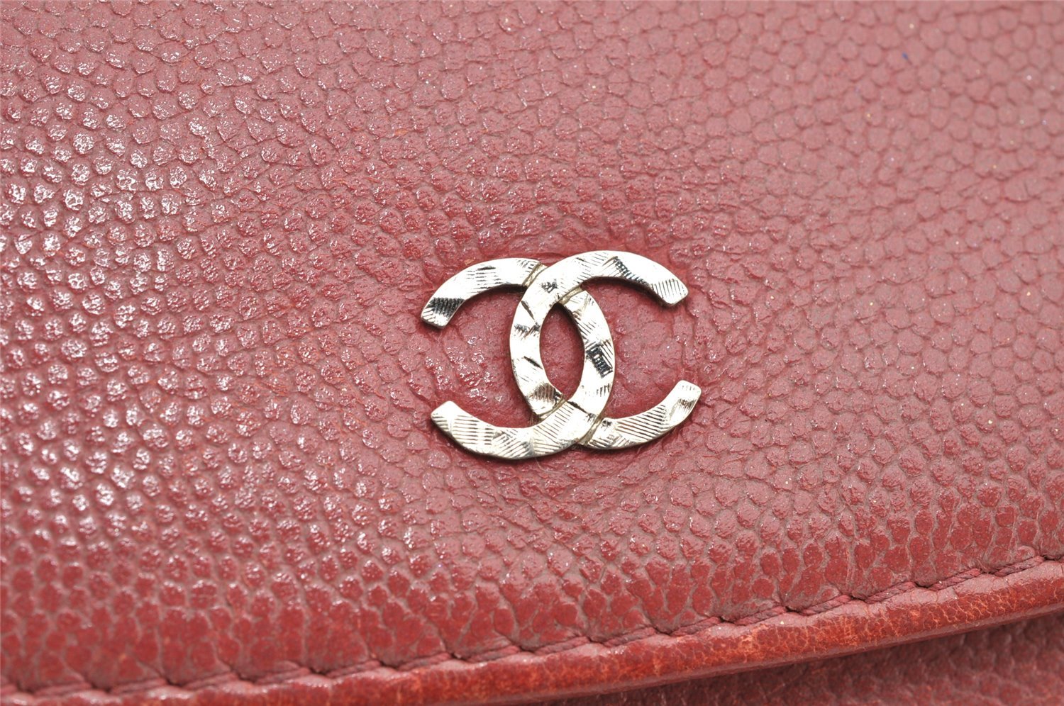 Authentic CHANEL Caviar Skin CC Logo Chain Shoulder Long Wallet Purse Pink 1761K