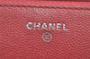 Authentic CHANEL Caviar Skin CC Logo Chain Shoulder Long Wallet Purse Pink 1761K