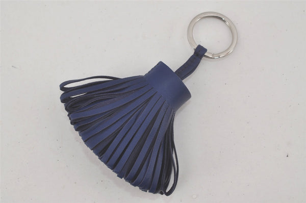 Authentic HERMES Tassel Carmen Key Ring Bag Charm Leather Blue Box 1761L